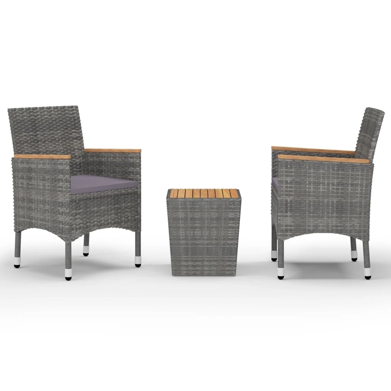 vidaXL 3-Tlg Bistro-Set Poly Rattan und Akazienholz Grau 3058367