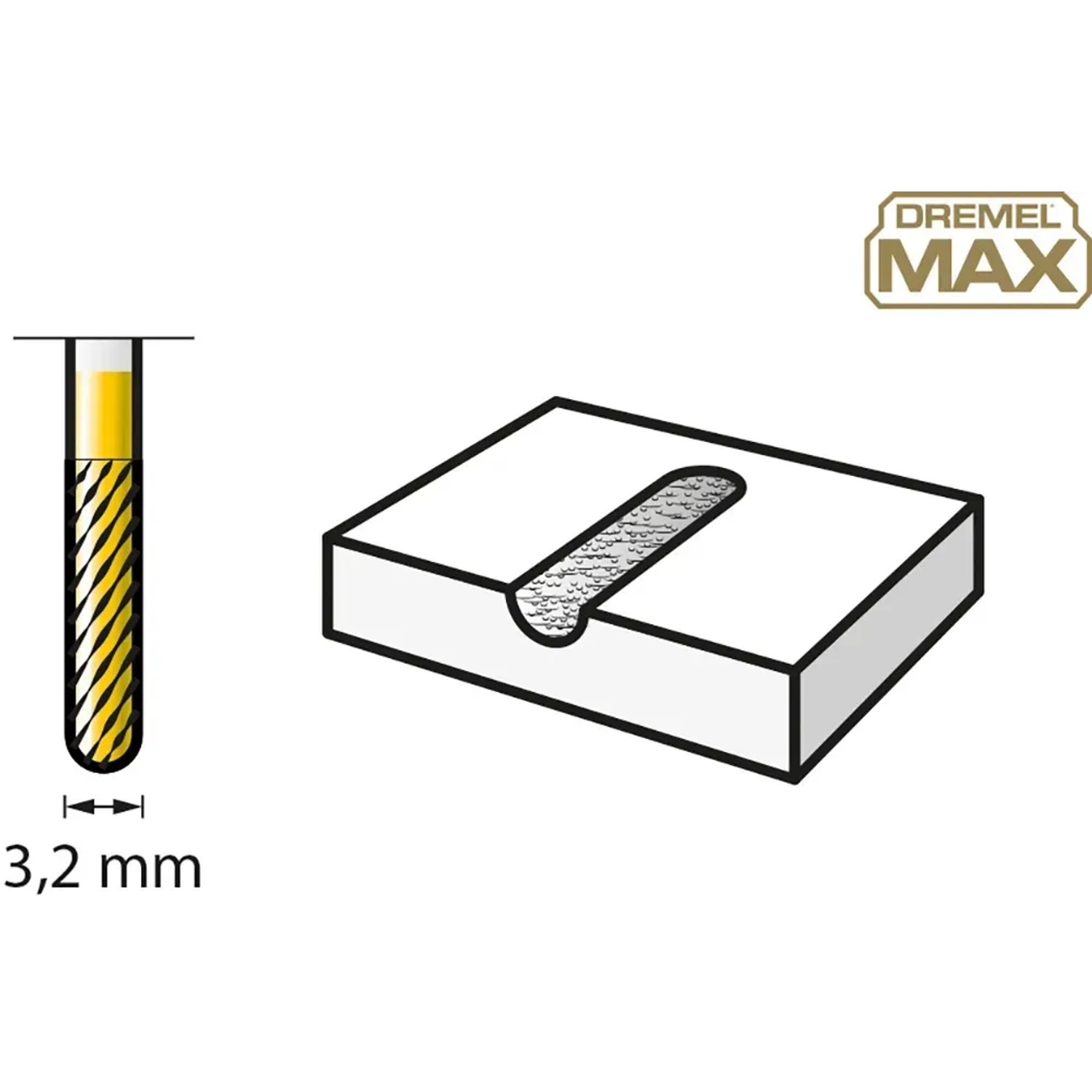 Dremel 9903DM Wolframkarbid-Fräser Max, 3,2 mm, zum Fräsen von Metall, Holz und Kunststoff.