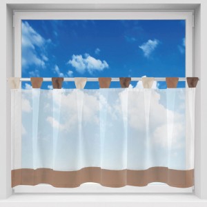 Arsvita Bistrogardine, 150x45 cm, braun-weiß, mit Schlaufen, Voile-Stoff, am Fenster.