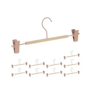 Relaxdays Hosenbügel 10er Set Lotusholz Eisen Rosa Natur Drehbar Breitenverstellbar 11,5 cm x 30,5 cm x 3 cm 60 g