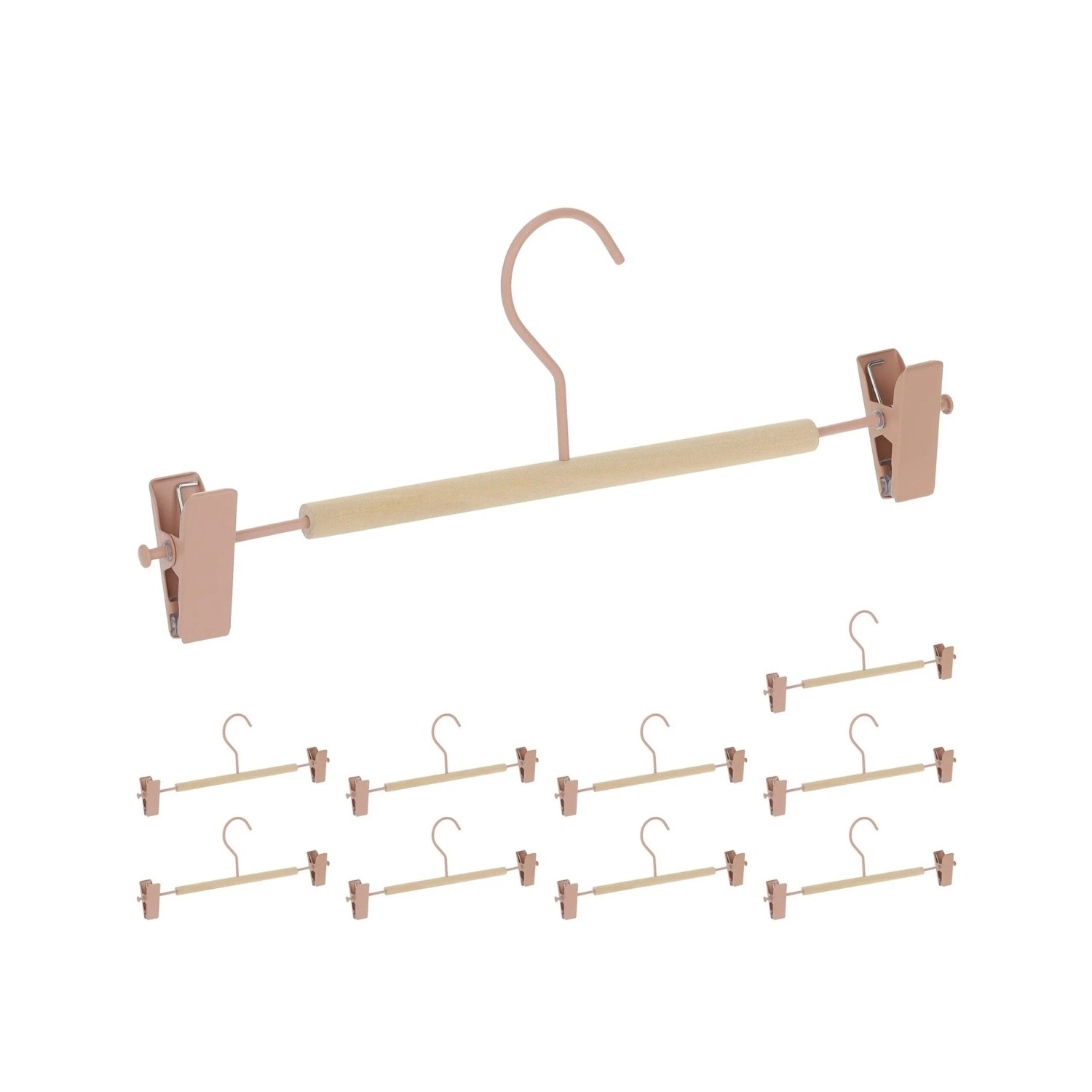 Relaxdays Hosenbügel 10er Set Lotusholz Eisen Rosa Natur Drehbar Breitenverstellbar 11,5 cm x 30,5 cm x 3 cm 60 g
