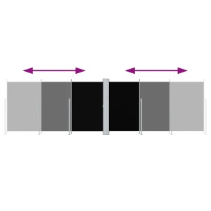 Ausziehbare, schwarze furnicato Seitenmarkise, 180x600 cm, für Terrasse und Garten.