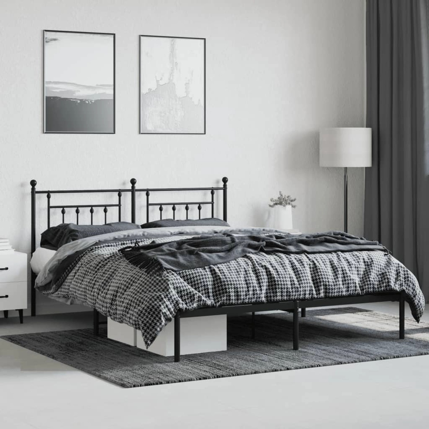 Schwarzes Metall Bettgestell mit Kopfteil, vidaXL, 183x213 cm. Schlafzimmer Möbel.