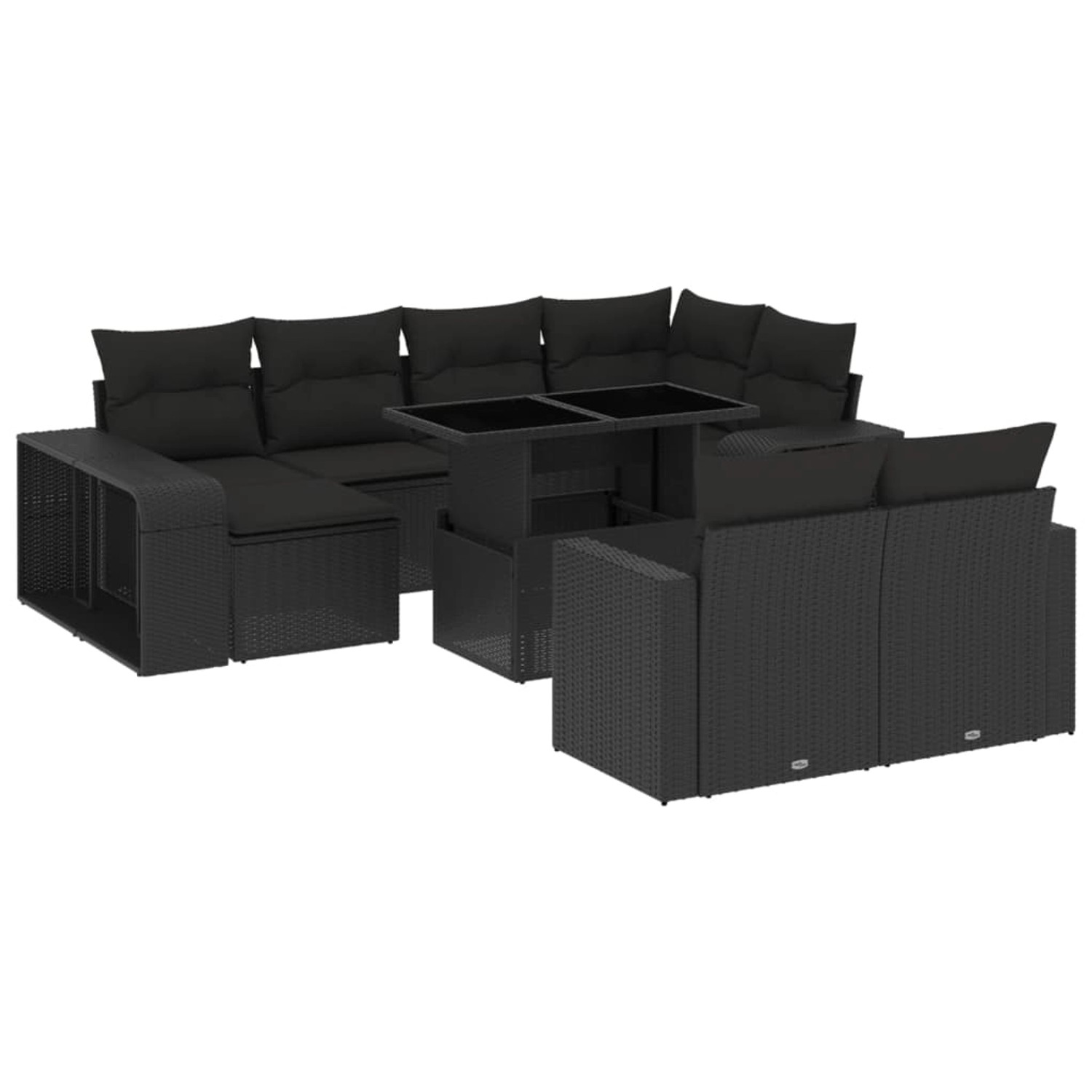 vidaXL 11-Tlg Garten-Sofagarnitur mit Kissen Schwarz Poly Rattan 3274578 günstig online kaufen