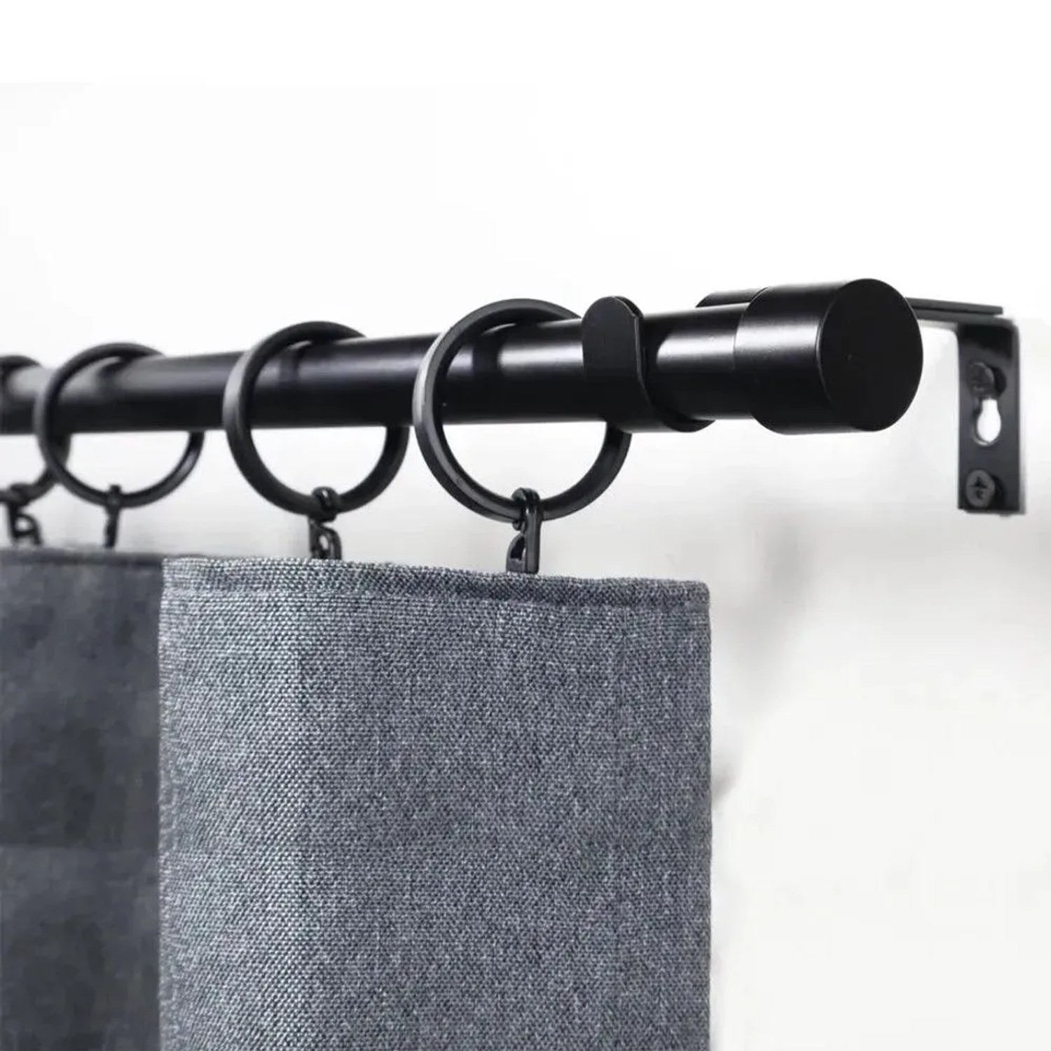 Deco-Raum Gardinenstangen Set Ausziehbar 1-Lauf Kappe Flexa Ø 16/19 mm 70-120cm Schwarz