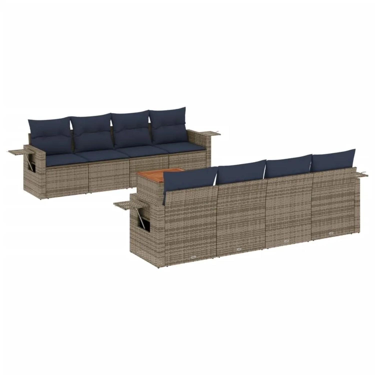 vidaXL 9-Tlg Gartensofa-Set mit Kissen Grau Polyrattan 3224486