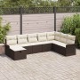 Braunes 8-teiliges vidaXL Garten-Sofa-Set aus Poly Rattan mit Kissen und Stauraum.