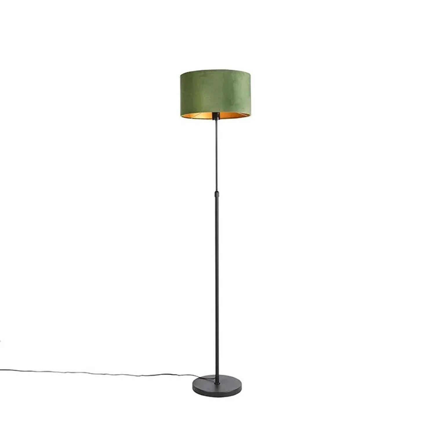 QAZQA Stehleuchte Schwarz mit Veloursschirm Grün mit Gold 35 cm Parte