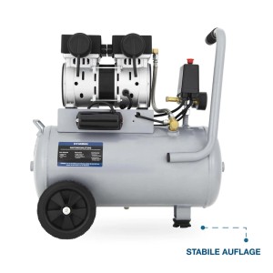 Grauer HYUNDAI Silent Kompressor SAC15024 mit 24L Tank, Rädern und Griff. Ölfrei, 9bar, geräuscharm für Werkstatt.