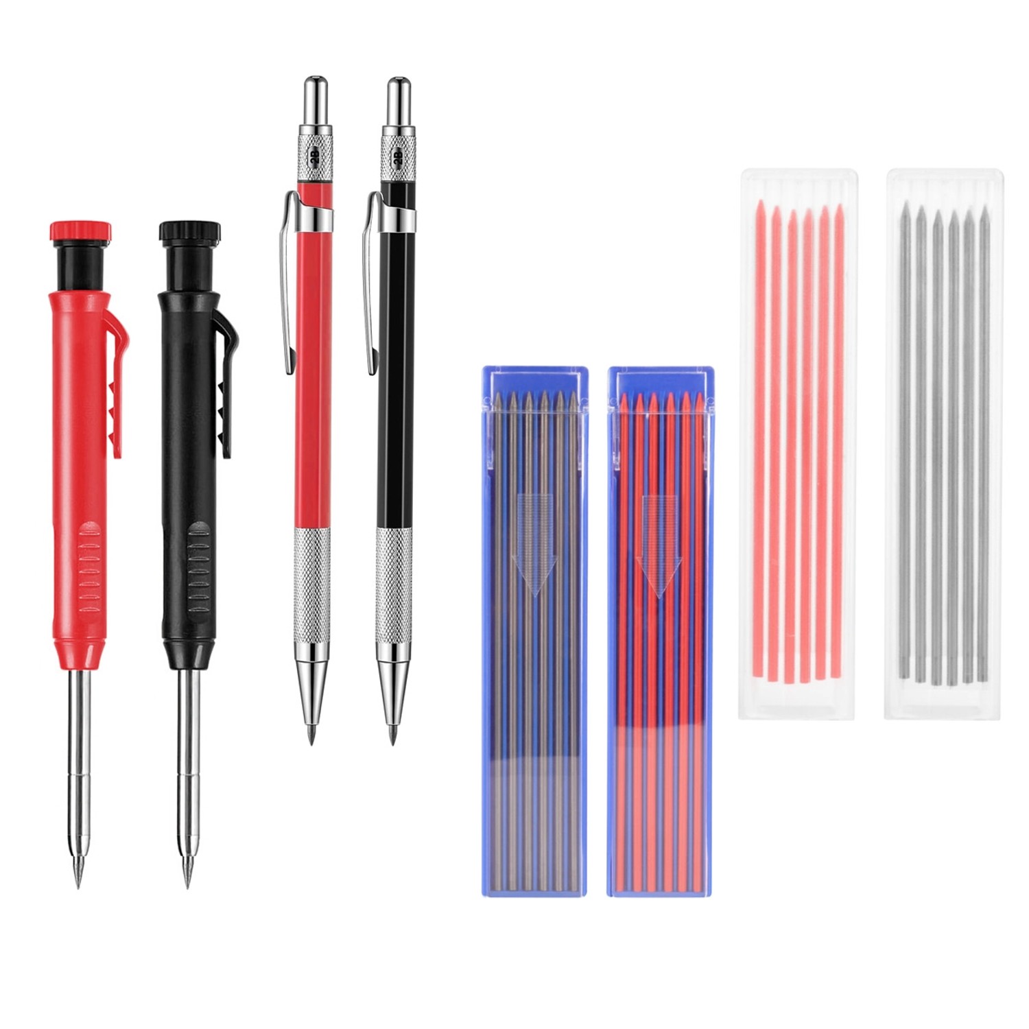 STAHLWERK Tieflochmarker Bleistift 4er Set 36 Ersatzminen Integriertem Spitzer
