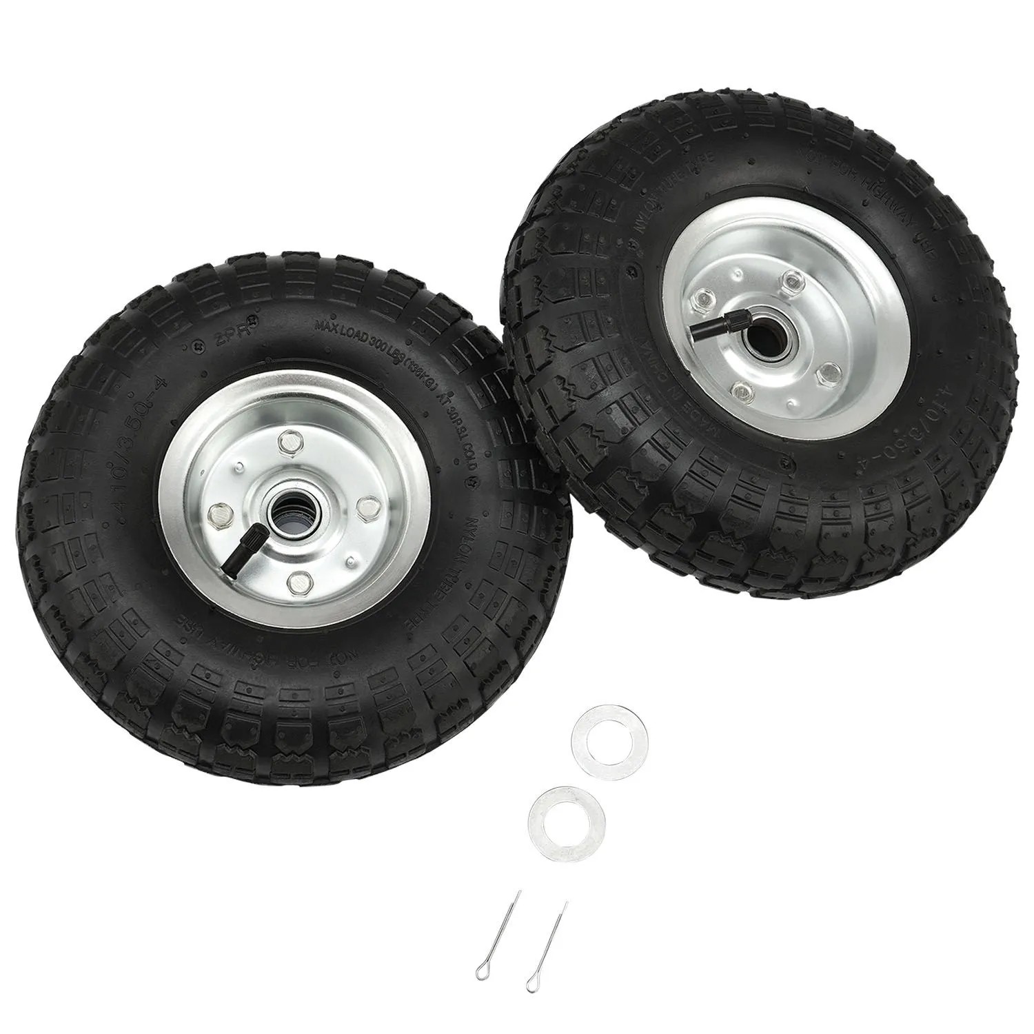 Lufträder für Juskys Sackkarre Basic, schwarz mit silberner Felge und Zubehör.