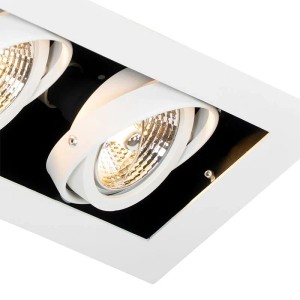 Weißer QAZQA Einbaustrahler Oneon 70 mit 2 verstellbaren Lampen für GU10 Leuchtmittel.