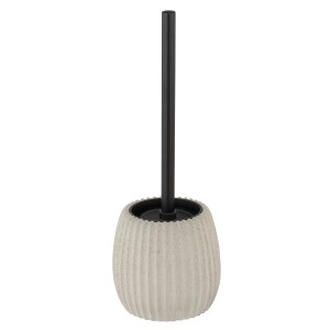 Wenko WC-Garnitur Torretta in Sandstein-Optik mit schwarzem Bürstenkopf.