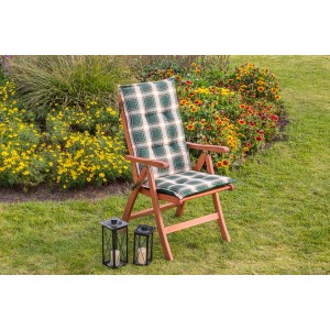 Merxx Kissen für Hochlehner, Wendekissen grün kariert-uni auf Gartenstuhl.