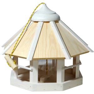 Hängendes, achteckiges Dobar Vogelhaus Camouflage mit Futtersilo aus FSC®-Holz.