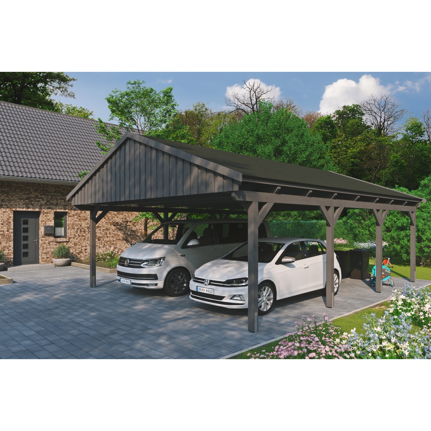 Skan Holz Carport Fichtelberg 618 cm x 808 cm Schwarze Schindeln Schiefergrau