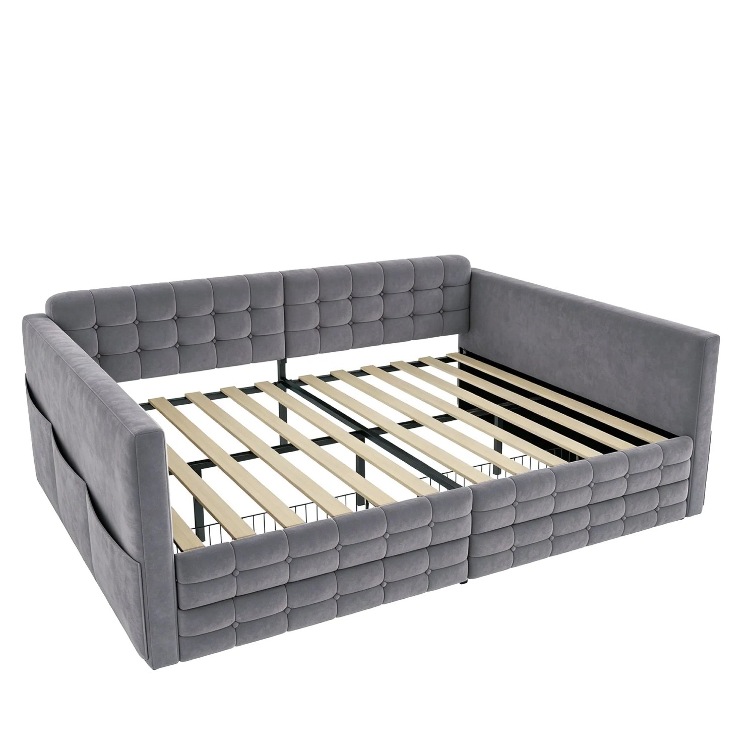 Merax Schlafsofa 140x190cm Samt Karomuster Schubladen Grau