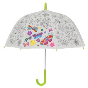Esschert Ausmalregenschirm mit Schmetterlingen, kindgerechter Regenschutz zum Bemalen.