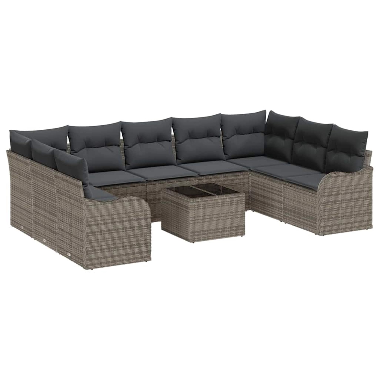 vidaXL Garten-Sofa-Set mit Kissen 10-Tlg Grau Poly Rattan 3354538 günstig online kaufen