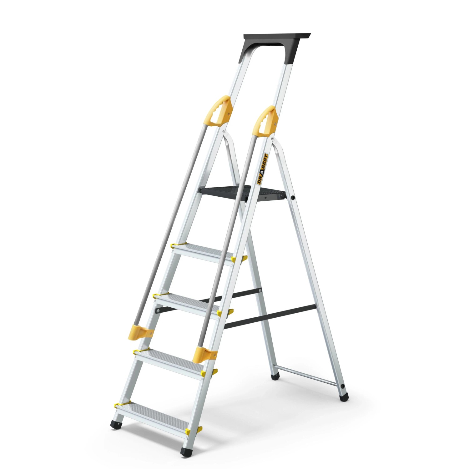 DRABEST Professionelle Aluminiumleiter Mit Handläufen 5 Stufen Bis 150 KG