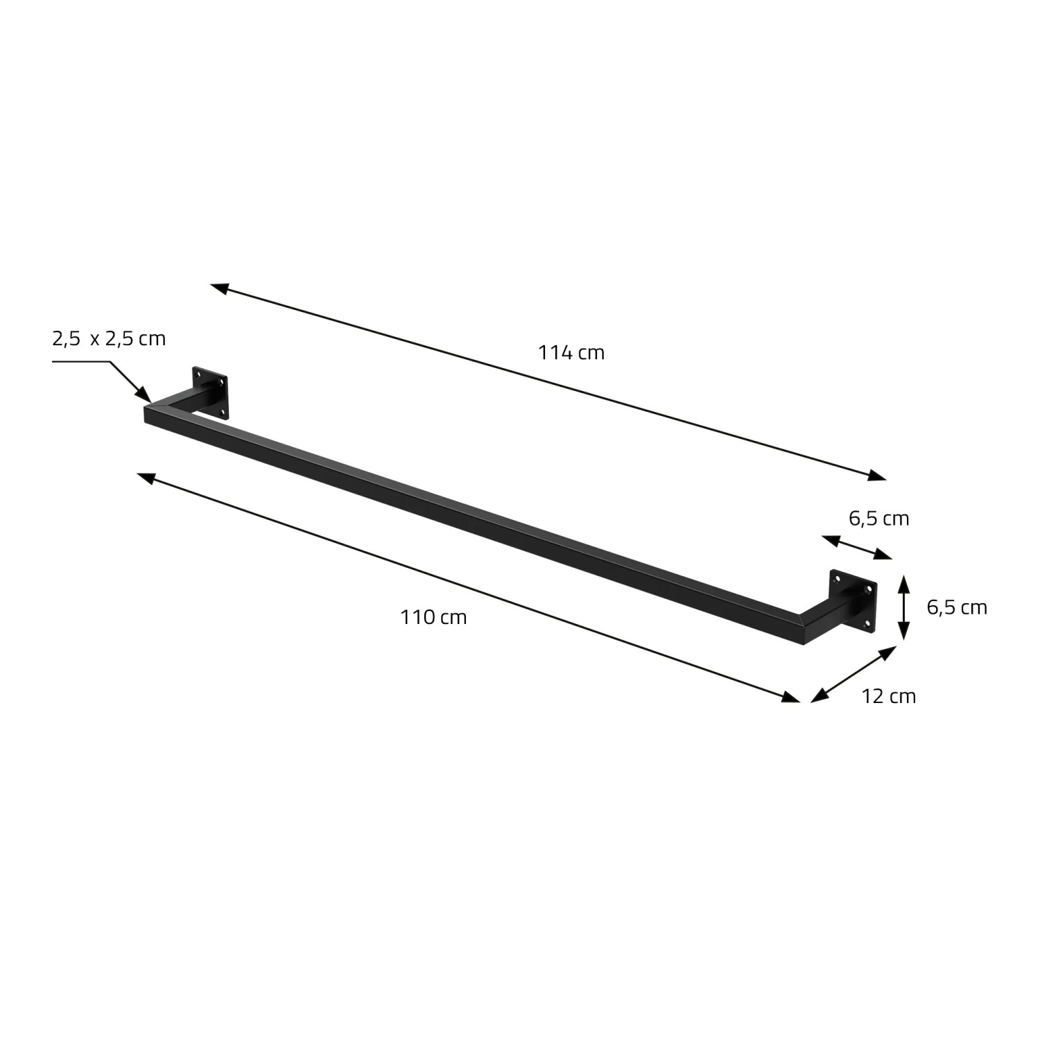 Schwarze ML-Design Kleiderstange aus Stahl für die Wandmontage, 110 cm breit.