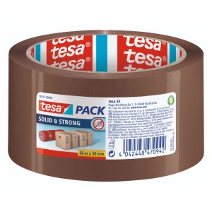 Braunes tesa Pack Paketband Solid & Strong, 66 m x 50 mm, für sicheres Verpacken und Bündeln.