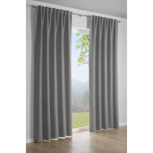Grauer Bennetti Dimout Schal 140x245 cm mit Gardinenband für Fenstervorhänge.