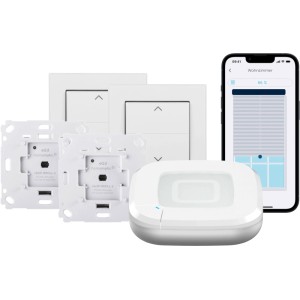 Homematic IP Starter Set Rollladensteuerung mit Access Point, Aktoren und Tasterwippen.