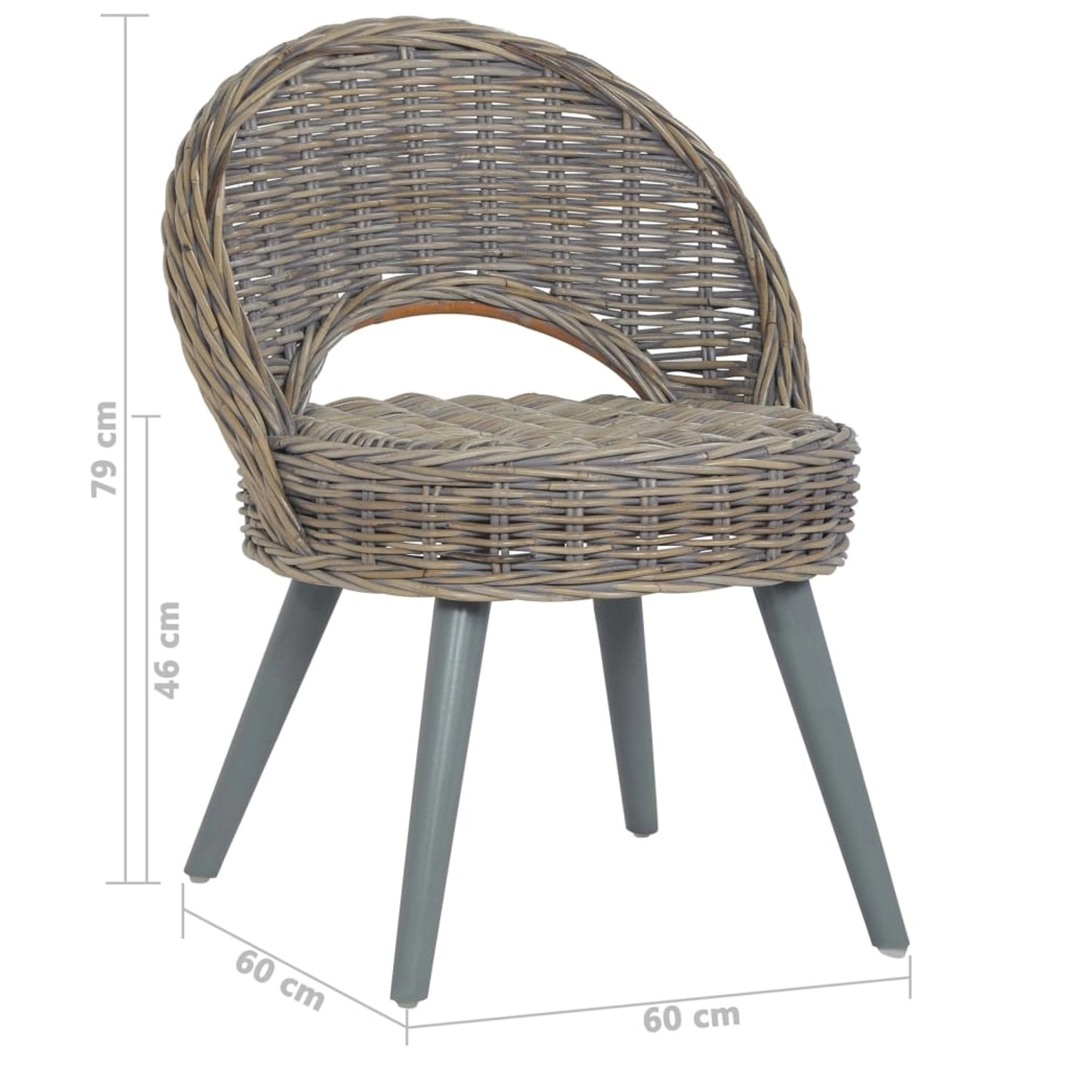 Grauer vidaXL Sessel aus Kubu-Rattan mit Holzbeinen, geeignet als Relaxsessel.