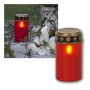 Rotes LED-Grablicht Serene aus Kunststoff mit goldenem Deckel, Kreuzdekor und warmweißem Flackereffekt. Mit Timer.