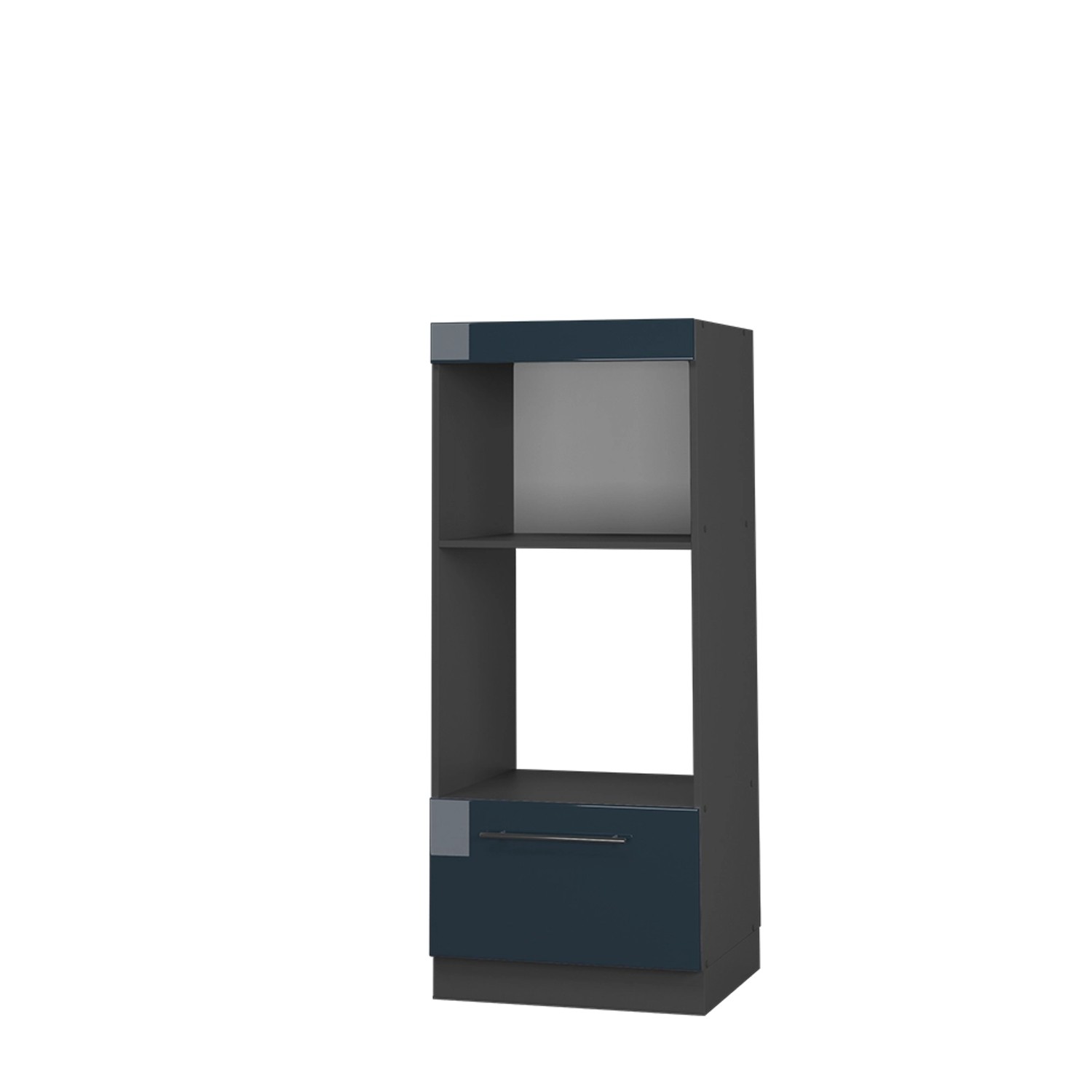 Vicco Mikrowellenschrank Fame-Line Dunkelblau Hochglanz/Anthrazit 60 cm Offen