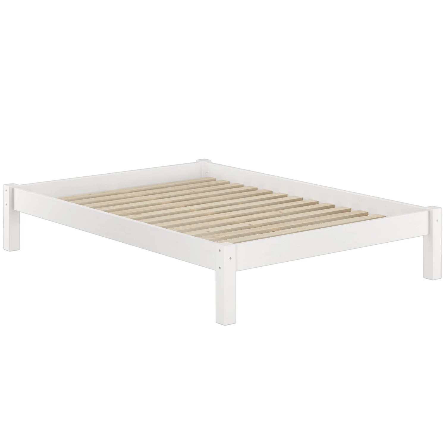 Erst-Holz Doppelbett 140 x 200 cm für Jugendliche und Erwachsene Kiefer Weiß Modell 35 Rollrost inkl.