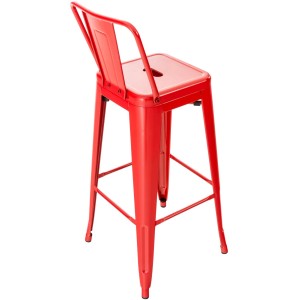 Roter DELUKE Barhocker LEKEL aus Metall, 44x43x96cm, mit Lehne und Fußstütze.