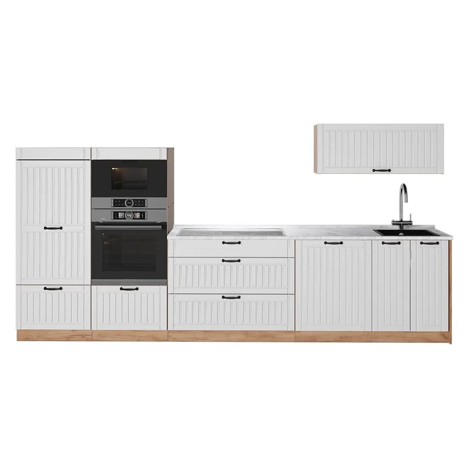Vicco Küchenzeile Fame-Line Weiß Landhaus/Goldkraft Eiche 340 x 154 AP Marmor Art Nr 64523