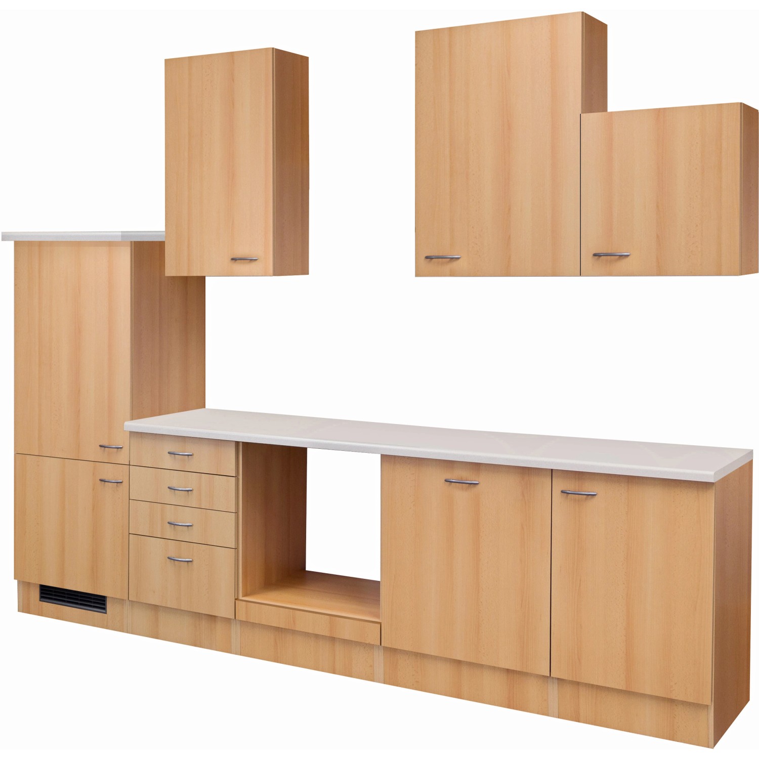 Flex-Well Classic Küchenzeile Nano 280 cm ohne E-Geräte Buche Nachbildung