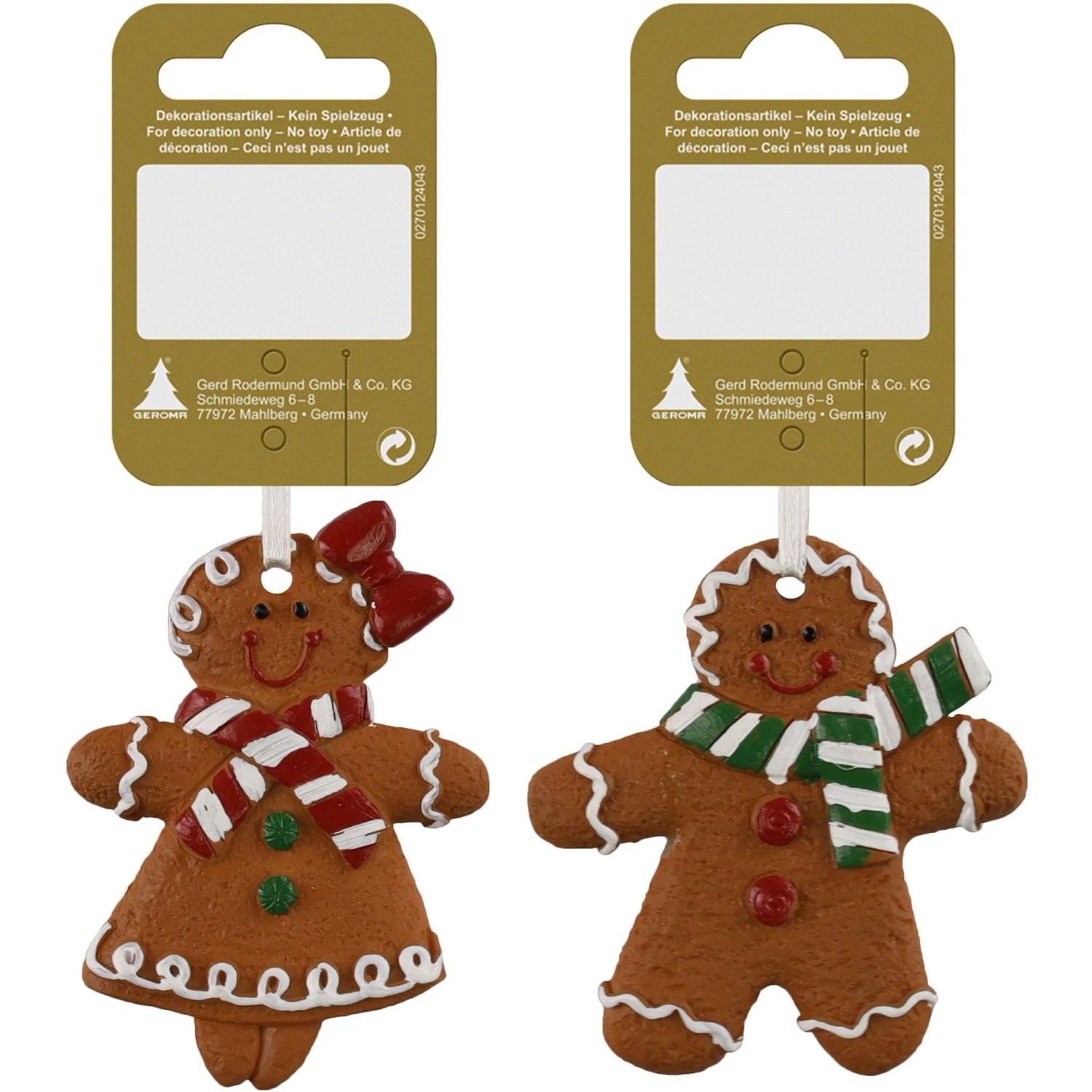 Weihnachtlicher Dekoanhänger Lebkuchenfiguren in 2 Ausführungen Braun 7 cm