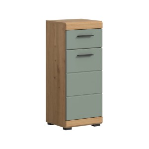 Moderner Bad-Standschrank in Salbei mit vier Schubladen, 37x88x31 cm.