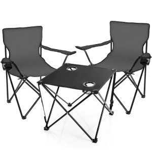 BigDean Campingtisch mit Stühlen Dunkelgrau Camping Tisch Stuhl Set Camping Stühle Campingstühle Campingstühle Faltbar Campingmöbel Set