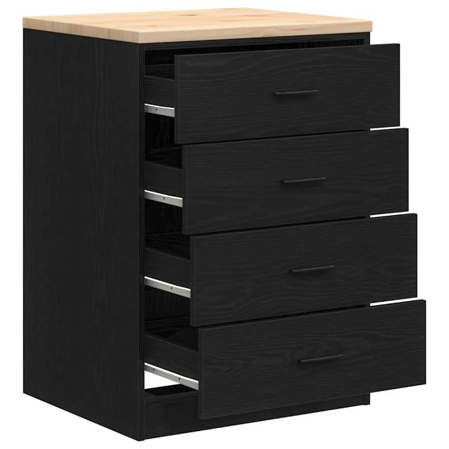 vidaXL Werkzeugschrank, schwarz, mit 4 Schubladen und Kiefernholzplatte. Garagen Aufbewahrung.