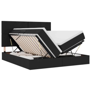 Schwarzes vidaXL Bett (200x200 cm) mit LED und Stauraum unter der Matratze.