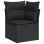 Schwarzes vidaXL Garten-Sofaset Eckteil aus Poly Rattan mit Kissen.