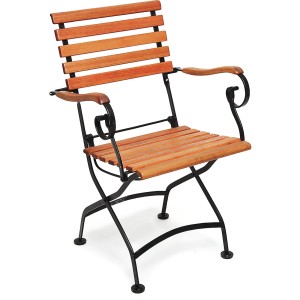 Klappsessel aus Eukalyptusholz und graphitfarbenem Metall, Teil des 3-tlg. Merxx Gartenmöbelsets Schlossgarten.