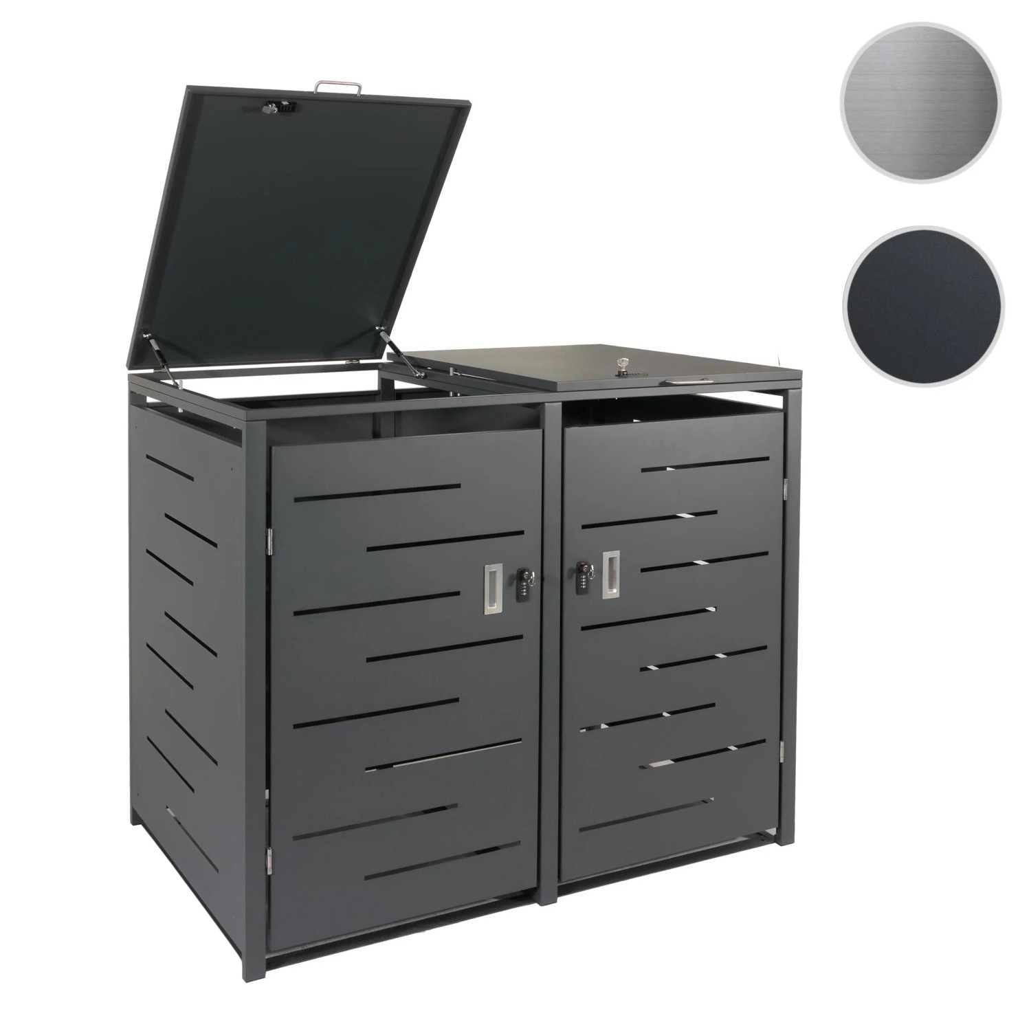 PROREGAL Mülltonnenbox XL, 2er, dunkelgrau Edelstahl, abschließbar, Deckel mit Gasdruckfeder. Modern & erweiterbar.