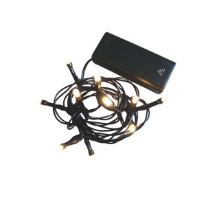 Lex 20er LED Outdoor Lichterkette, warmweiß, mit schwarzer Batteriebox und transparentem Kabel. Ideal für Deko.