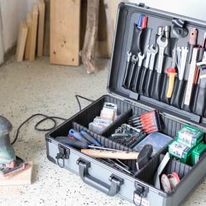 HMF 14601-02 Alu Werkzeugkoffer Leer Verstellbare Facheinteilung 46 x 15 x 33 cm Schwarz