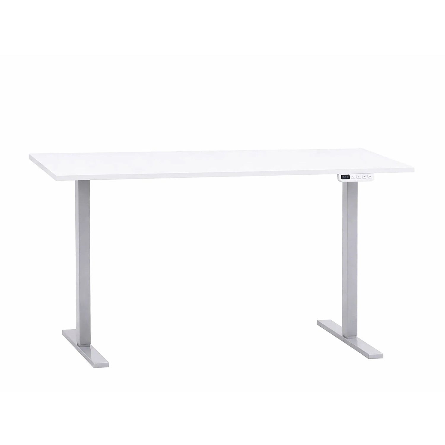 Elektrisch höhenverstellbarer Schildmeyer Bürotisch Metz, mattweiß, mit silbernem Metallgestell.