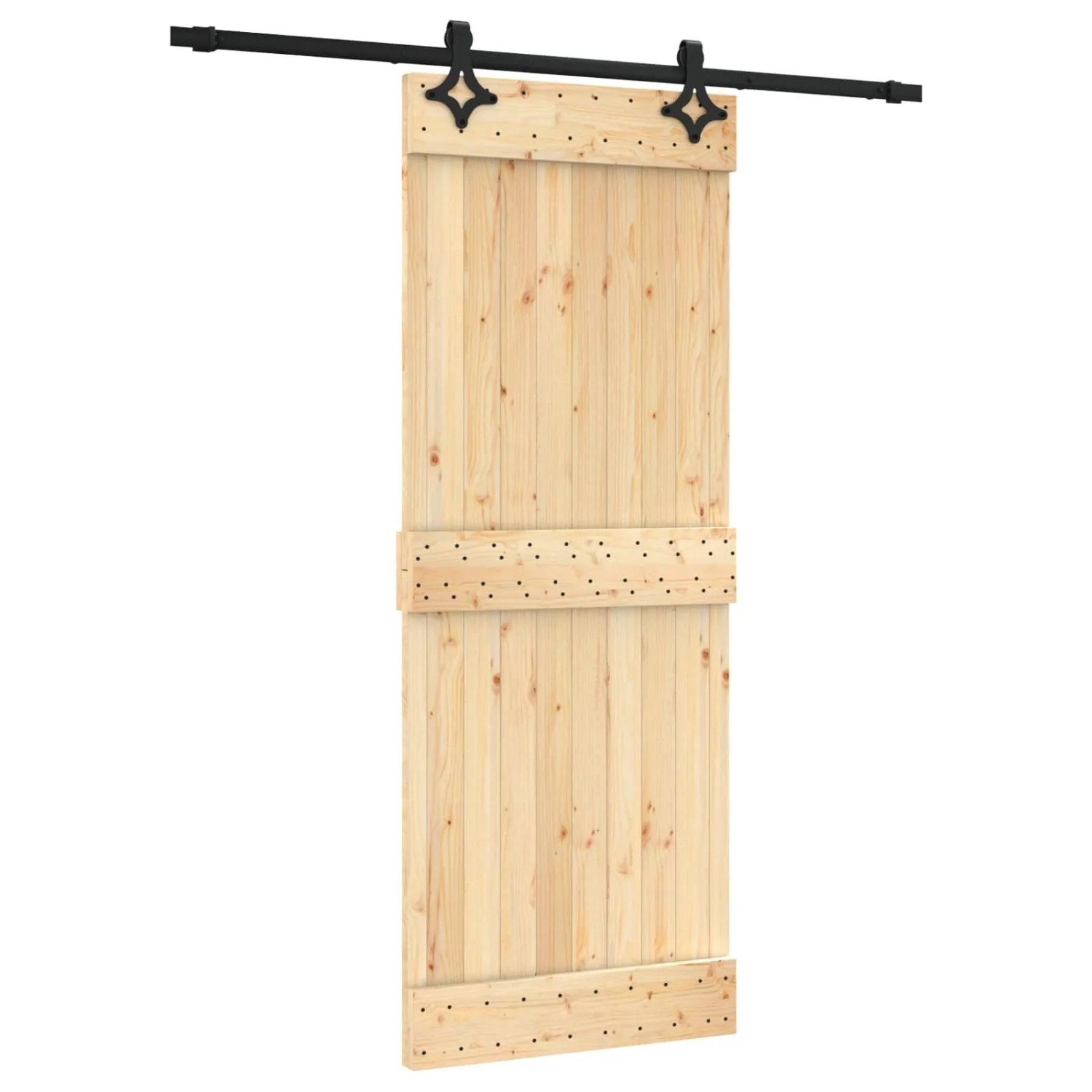 vidaXL Schiebetür Natur und Schwarz 80 x 210 cm Massivkiefer 3445062