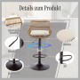 Barhocker mit geflochtener Rattan-Rückenlehne, hellem Leinen-Sitzkissen, höhenverstellbar, 360° drehbar, Fußstütze, Metallgestell.