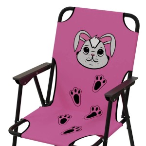 Pinker Kinder Campingstuhl mit Hasenmotiv, Klappstuhl für Outdoor und Garten.