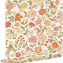 ESTAhome Vliestapete mit Blumenmuster in Rosa, Grün, Gelb und Orange, 50x900cm.
